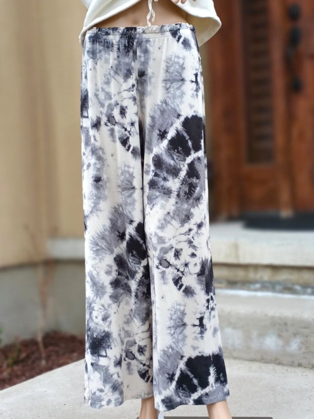 Paper-Bag Waist Wide-Leg Jersey Pant by Majestic Filatures, S, tie-dye, EPC
